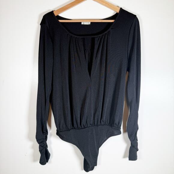 Intimately Free People Black Deep V Sexy Long Sleeve Bodysuit Kaya Minimalist M - Picture 5 of 13